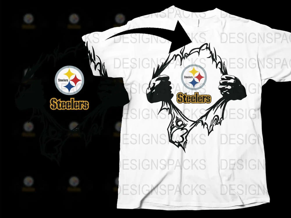 Pittsburgh Themed T-shirt, White Steelers Rip Design, Football Fan Apparel, Unisex Sports Tee