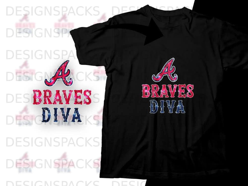 Black t-shirt with "Atlanta Braves" logo and "DIVA" text.