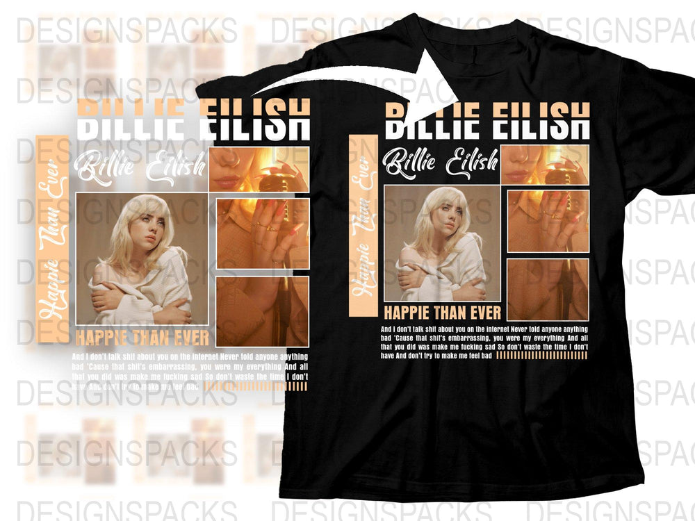 Billie Eilish T-Shirt, Happier Than Ever Album Art Tee, Music Fan Gift, Unisex Black T-Shirt with Pop Star Design