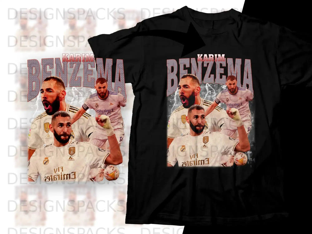 Karim Benzema t-shirt with multiple images of the player and "BENZEMA" text.