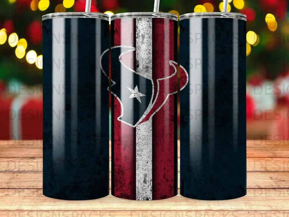 Houston Texans logo on a distressed American flag on a tumbler.