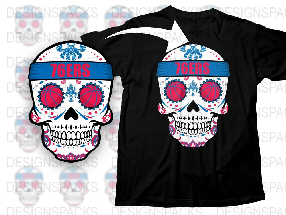 Philadelphia 76ers Skull T-Shirt, Colorful Graphic Tee, Basketball Fan Apparel, Unique Sports Merchandise, Unisex Clothing