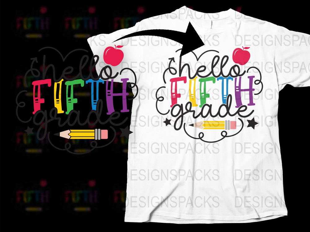 Hello Fifth Grade T-Shirt, Colorful School Tee, Teacher Gift, First Day of School Outfit, Rainbow Typography, Kids Back to School Shirt