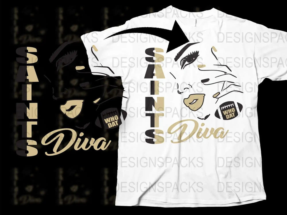 Saints Diva T-Shirt, New Orleans Football Graphic Tee, Who Dat Fan Shirt, Bold Women's Fashion Top
