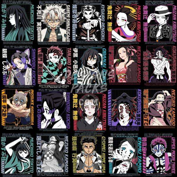 Demon Slayer anime character designs for DTF/DTG and embroidery, print-ready PNG/SVG files