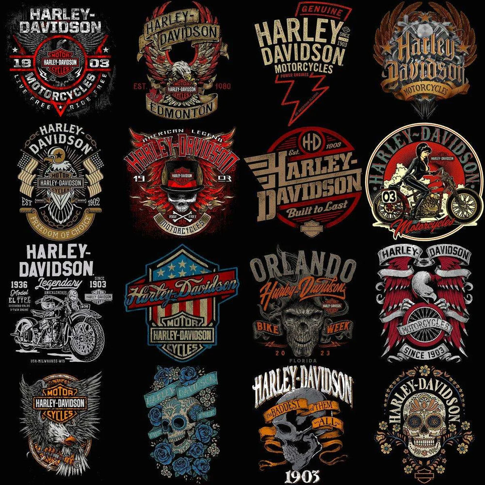 35 Biker Halftone Motorcycle Harley Davidson Designs Bundle PNG