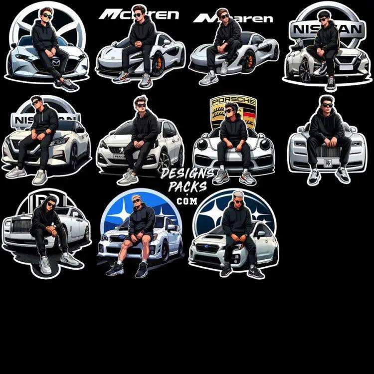 35 Car Brand Guy Driver Designs Bundle Png