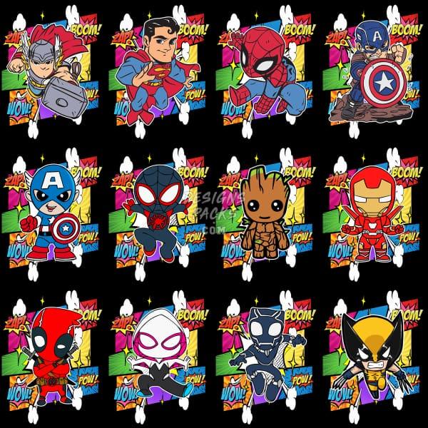 35 Cartoon Super Heroes Movie Kids Designs Bundle Png