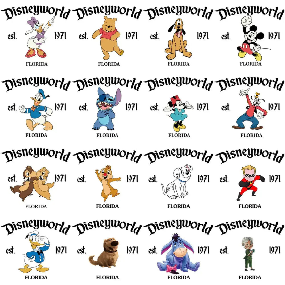 35 Cartoons EST Disneyworld Florida Mix Designs Bundle PNG