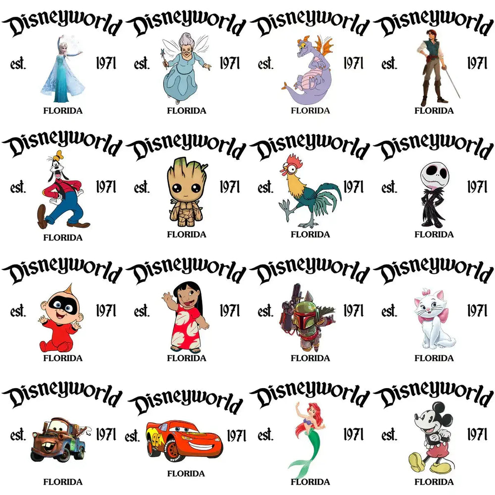 35 Cartoons EST Disneyworld Florida Mix Designs Bundle PNG
