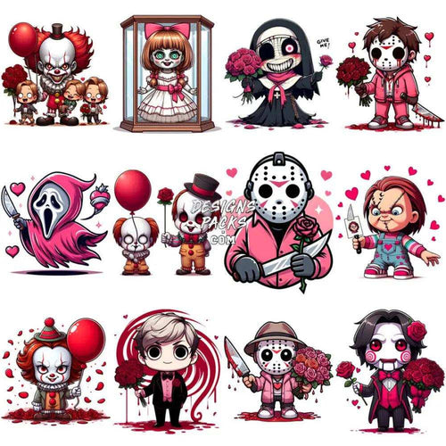 35 Chibi Horror Halloween Love Designs Bundle PNG