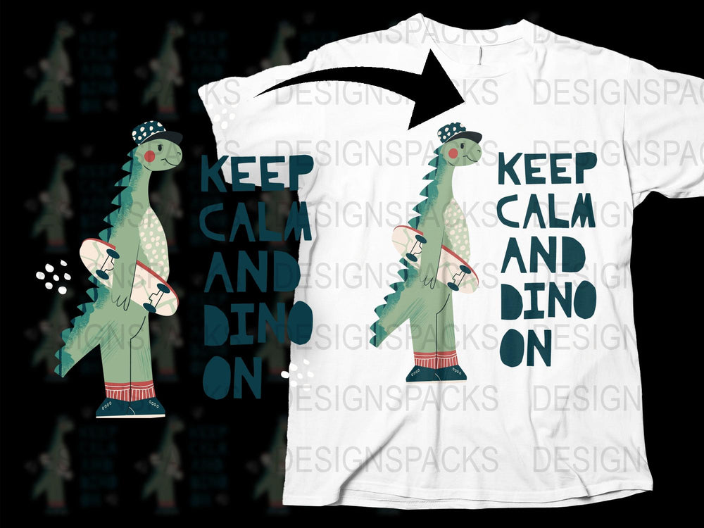 Keep Calm and Dino On T-Shirt, Funny Dinosaur Graphic Tee, Cute Dinosaur Clothing for All Ages