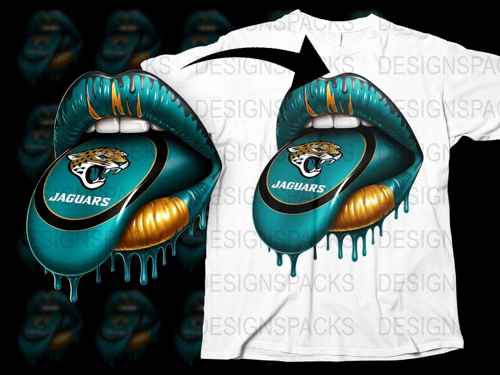 Jacksonville Jaguars Dripping Lips T-Shirt, NFL Football Team Logo Graphic Tee, Sports Fan Apparel