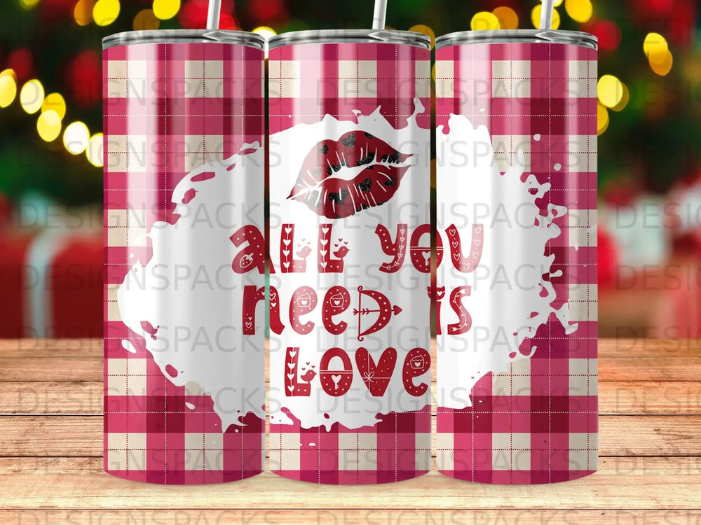 Red White Plaid All You Need Is Love Kiss Lips Tumbler product type