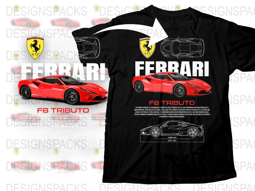 Ferrari F8 Tributo T-Shirt, Red Sports Car Graphic Tee, Racing Enthusiast Apparel, Automotive Fan Gift