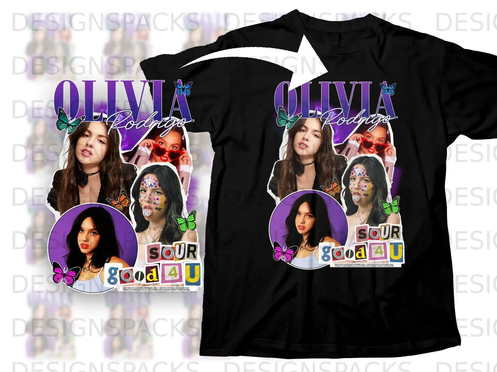 Olivia Rodrigo "Sour" album art with butterflies and sunglasses.