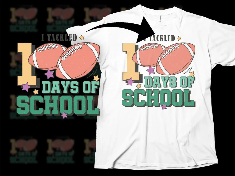 100 Days of School Football T-Shirt, Kids Sports Celebration Tee, Teacher Student School Spirit, Fun Educational Apparel