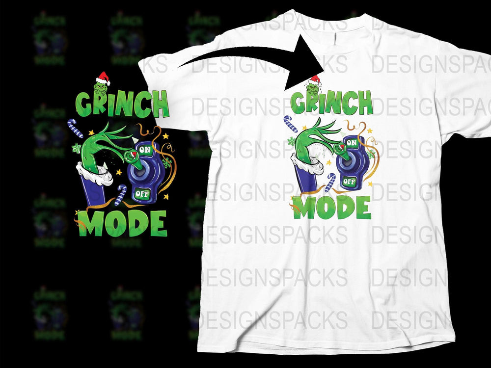 Grinch Mode Christmas T-Shirt, Funny Holiday Tee, Festive White Shirt, Cartoon Character Apparel, Gift Idea