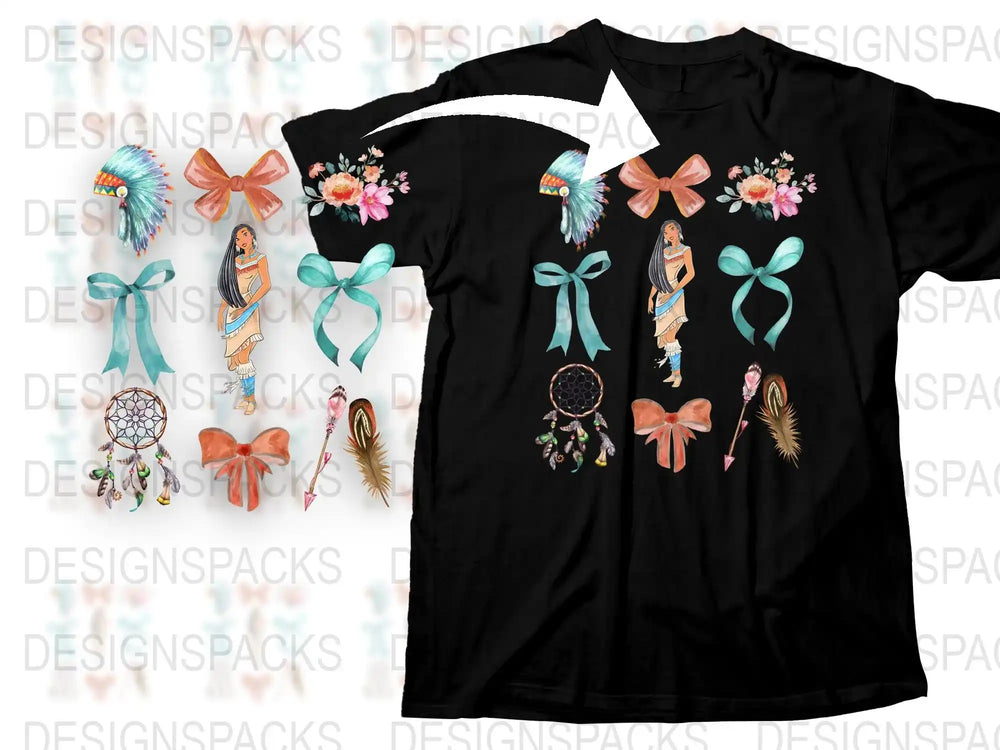 Bohemian Style T-Shirt with Dreamcatchers and Flowers, Women's Fashionable Black Tee, Casual Artsy Top with Vibrant Details