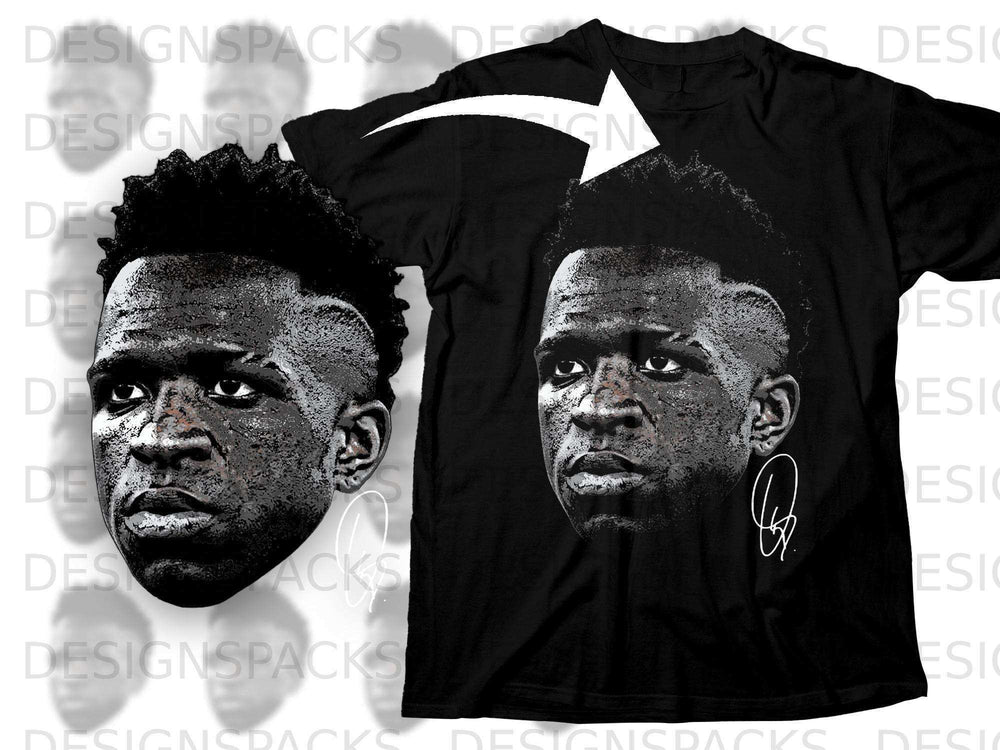 Custom Designed Black T-Shirt with Printed Face Design