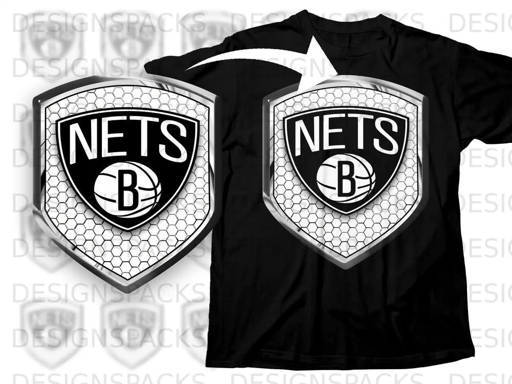 Nets B Basketball Shield Emblem Design T-Shirt