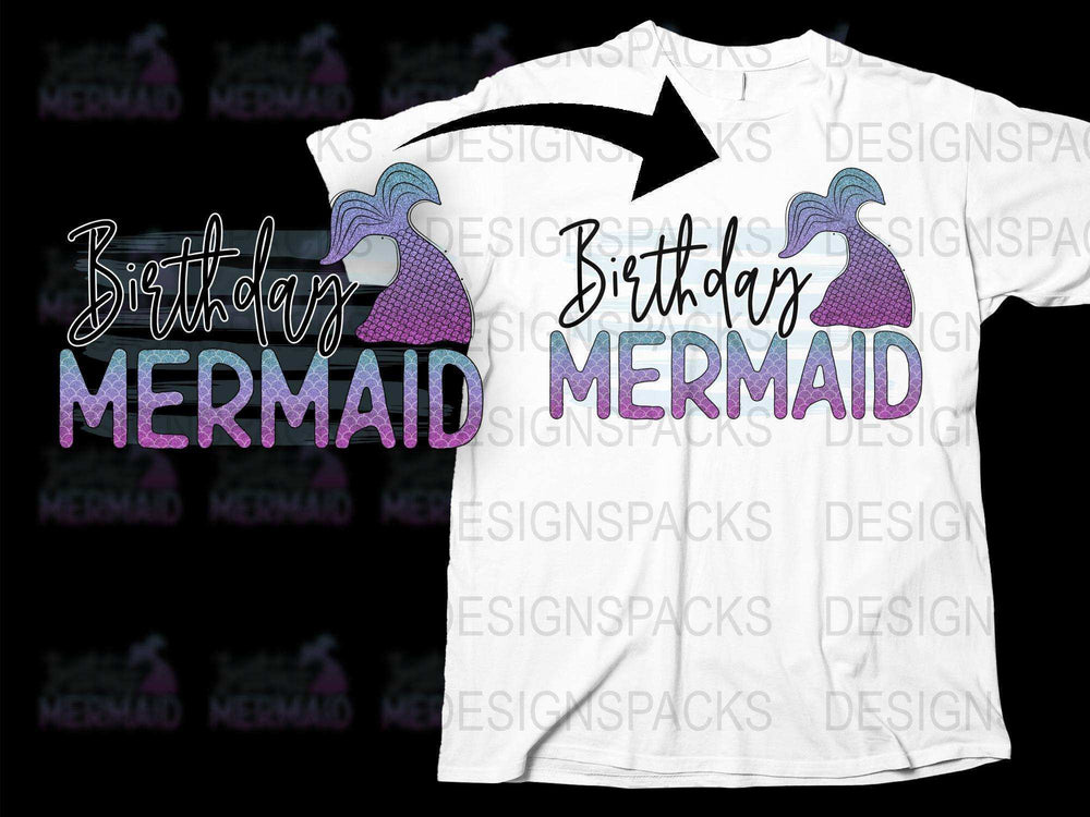 Birthday Mermaid T-Shirt, Purple Glitter Tail Design, Kids and Adults Sizes Available, Festive Outfit