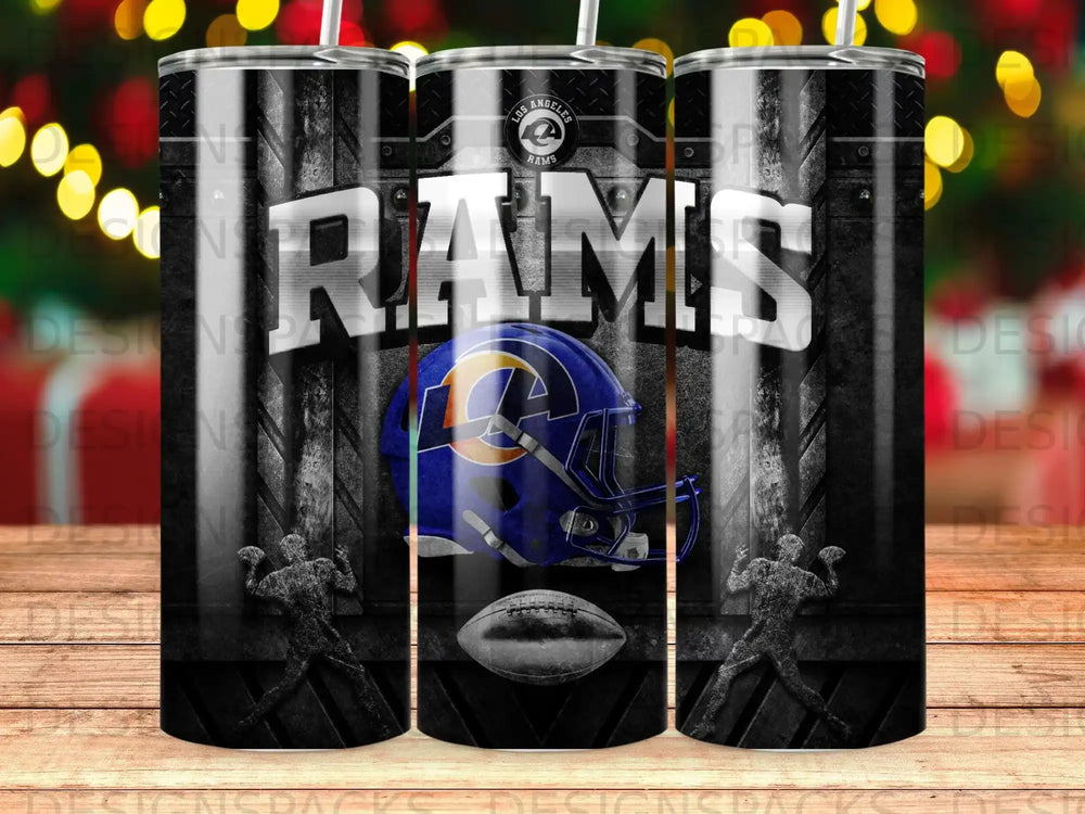 Los Angeles Rams helmet and football design on a tumbler.