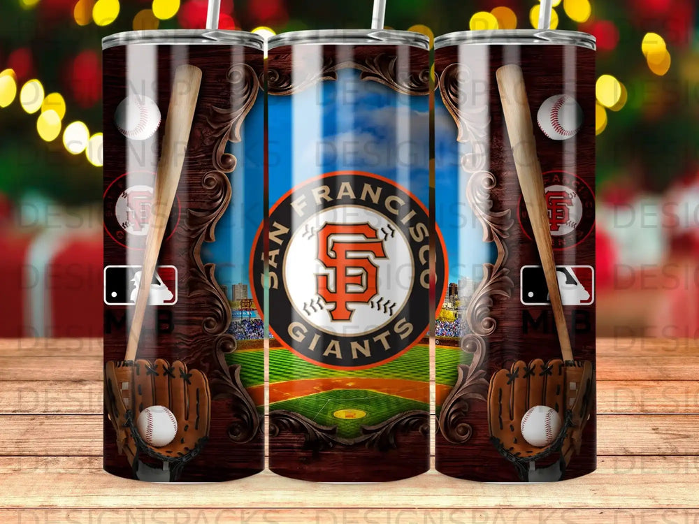 San Francisco Giants baseball art with bats, glove, and baseballs.