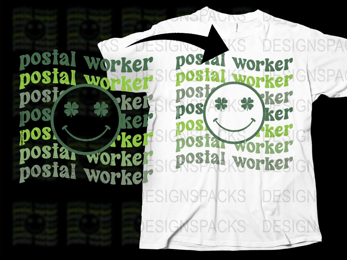Postal Worker T-Shirt, Smiley Face Design, Black and White Tee, Casual Apparel for Mail Carriers