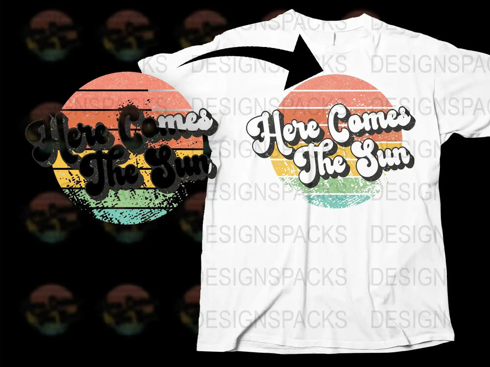 Retro Sun Graphic T-Shirt, 'Here Comes The Sun' Vintage Style Tee, Unisex Summer Top