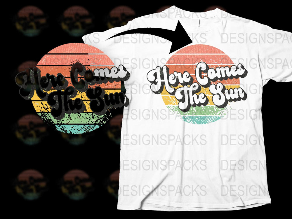 Retro Sun Graphic T-Shirt, 'Here Comes The Sun' Vintage Style Tee, Unisex Summer Top