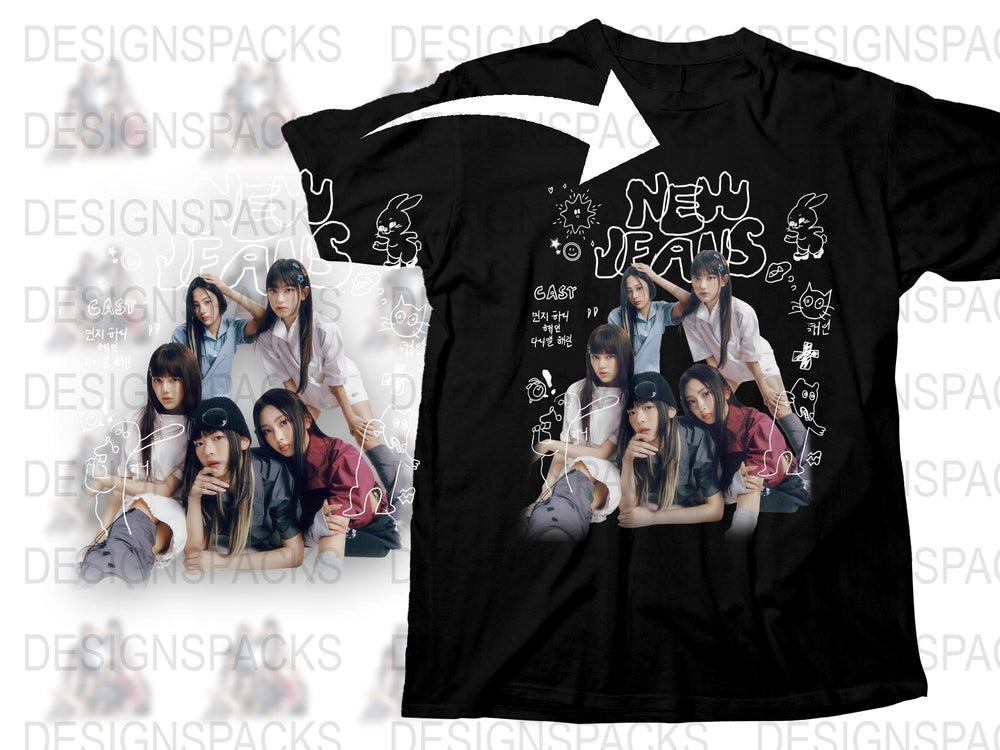 New Jeans K-Pop Band Graphic T-Shirt, Trendy Music Group Tee, Fan Merchandise, Unisex Fashion