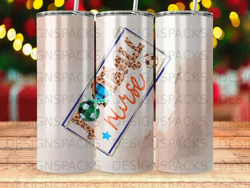 Tumbler with "Nurse" text and soccer ball design.