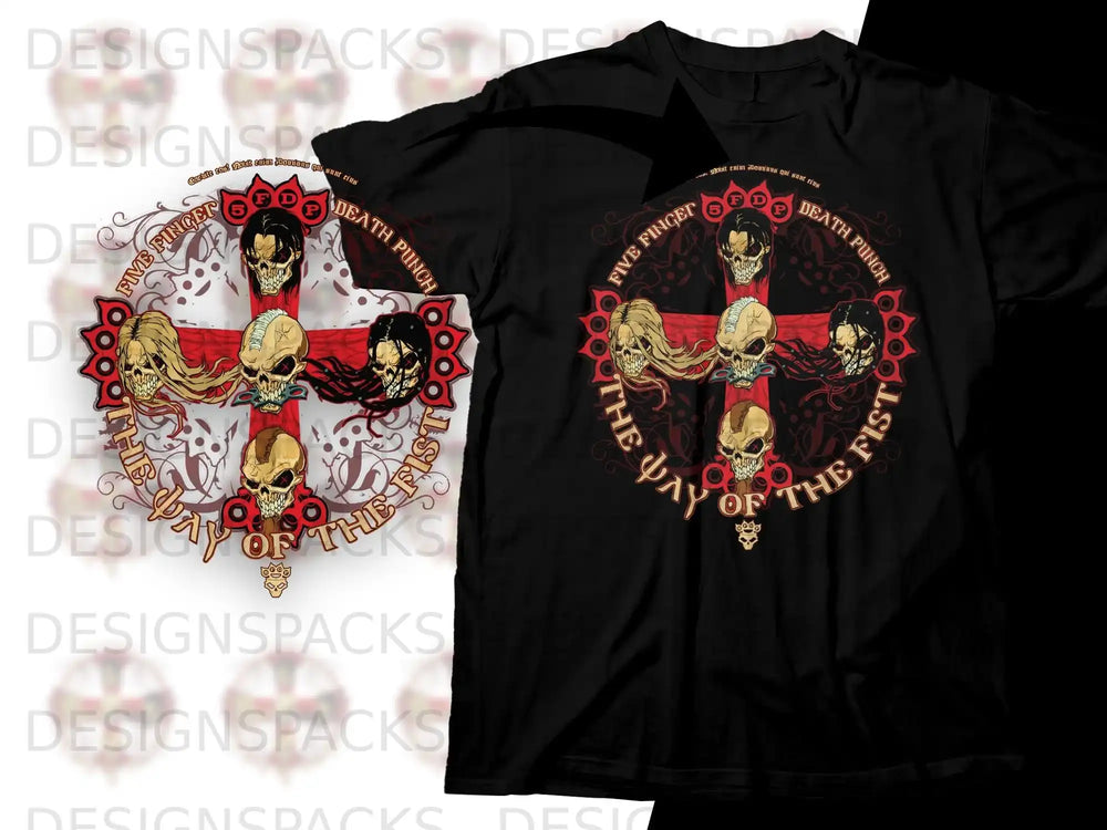 Five Finger Death Punch logo on a black t-shirt.