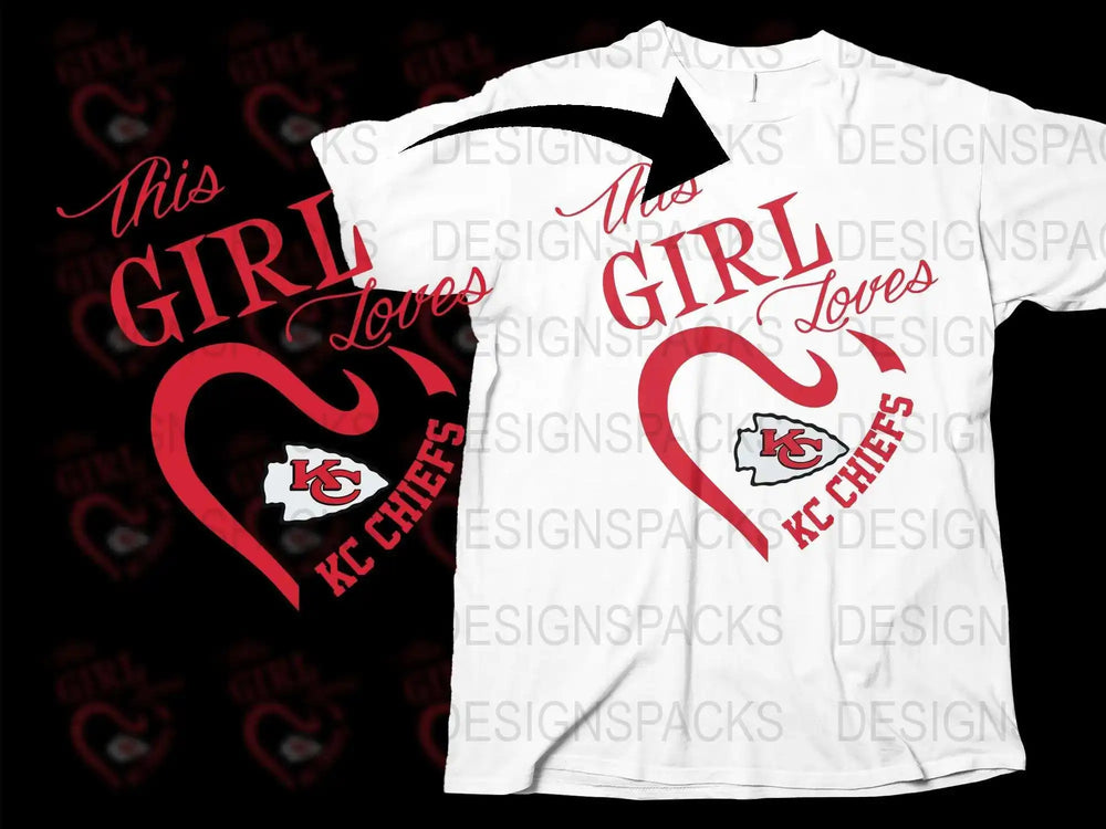 This Girl Loves KC Chiefs T-Shirt, Heart Design, Sports Fan Apparel, Gift Idea