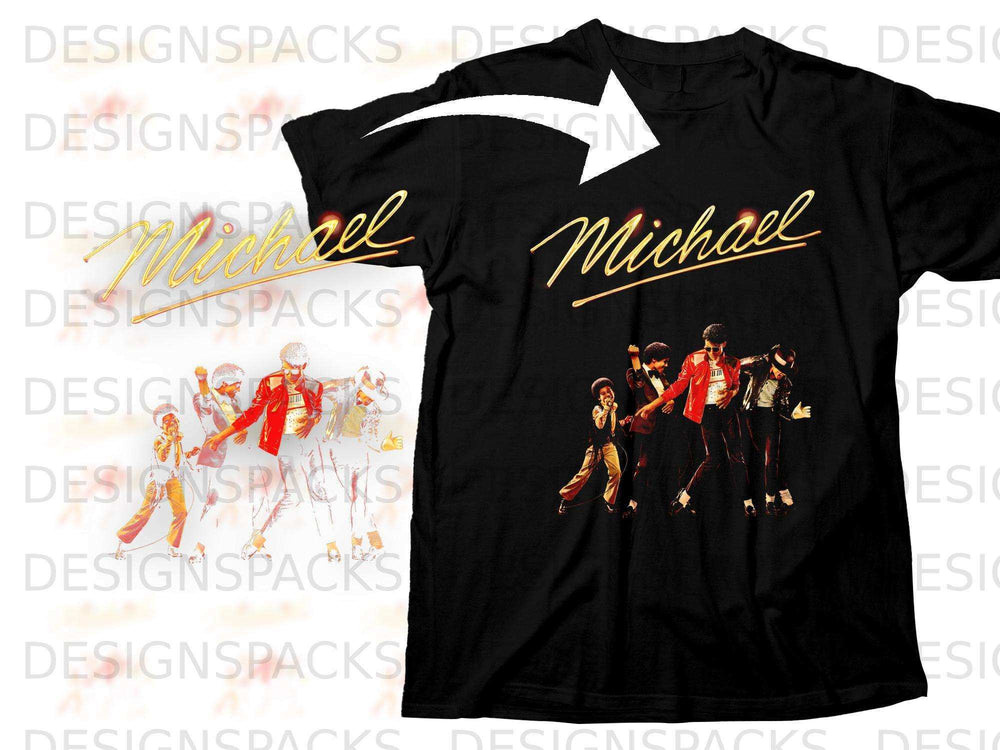 Black t-shirt with Michael Jackson and dancers graphic print.