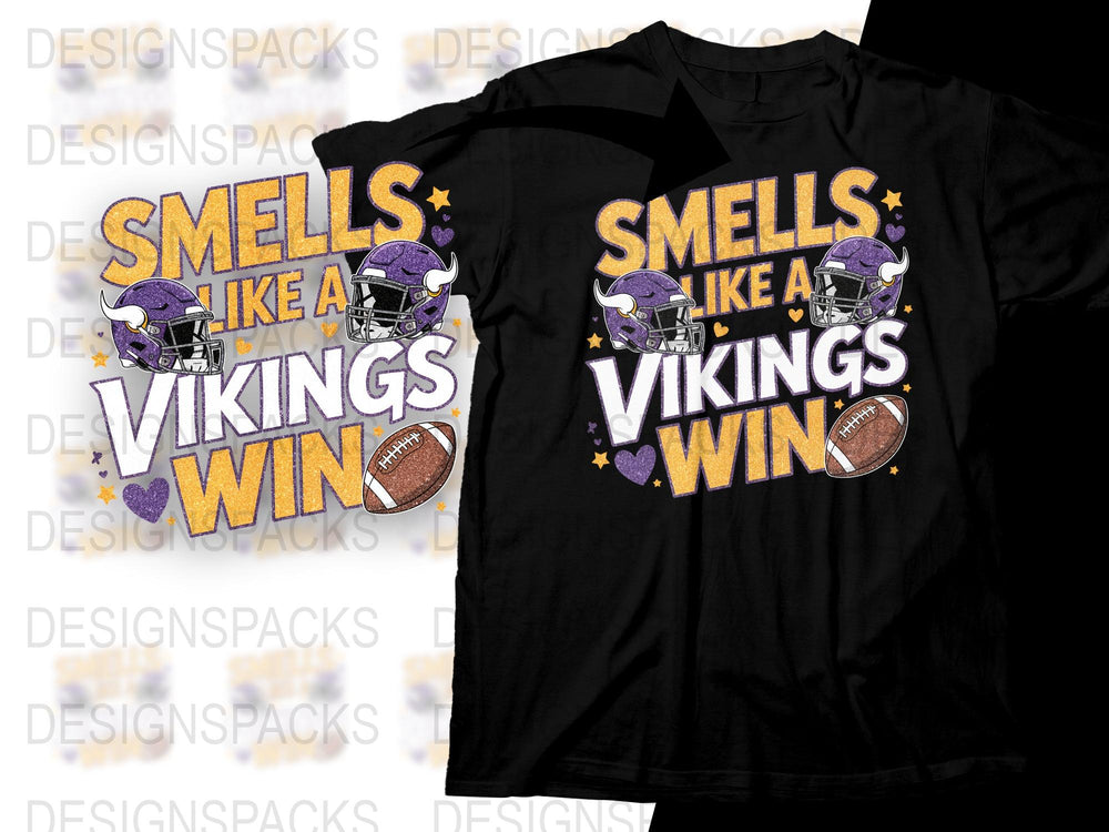 Vikings Football T-Shirt, Smells Like A Win, Sports Fan Apparel, Purple and Gold Graphic Tee