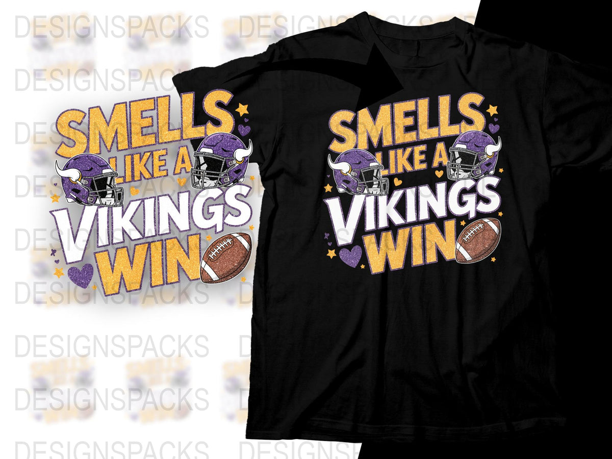 Vikings Football T-Shirt, Smells Like A Win, Sports Fan Apparel, Purple and Gold Graphic Tee