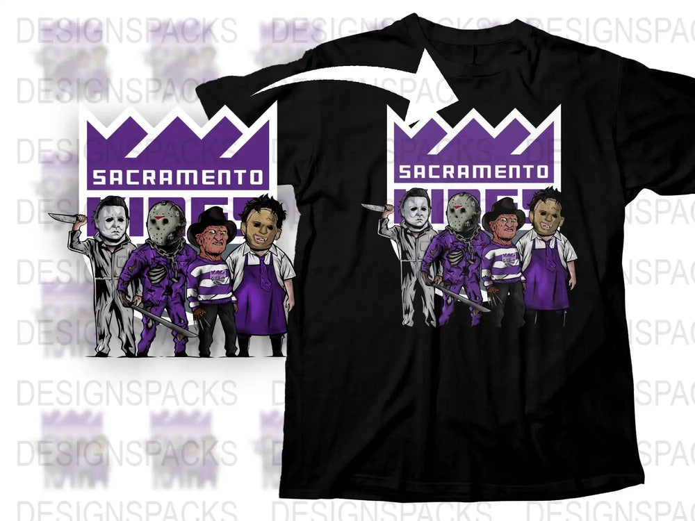 Sacramento Horror Movie Characters T-Shirt, Unique Graphic Tee, Halloween Apparel