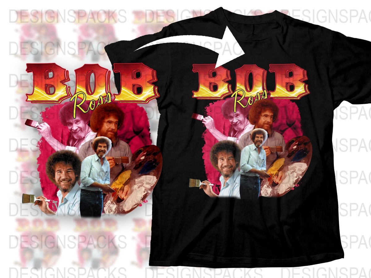 Vintage Bob Ross Graphic T-Shirt, Retro 80s Style, Multiple Poses, Cotton Tee, Gift for Artists, Soft and Comfortable Fit