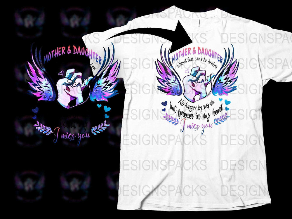 Mother Daughter Angel Wings Graphic T-Shirt, Matching Family Tees, Memorial Love Quotes, Heartfelt Message Shirts