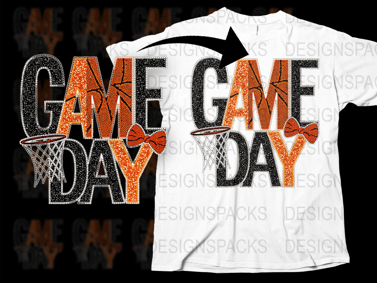 Game Day Glitter T-Shirt, Orange Bow Football Fan Tee, Sparkly Sports Event Shirt, Women's Game Day Apparel