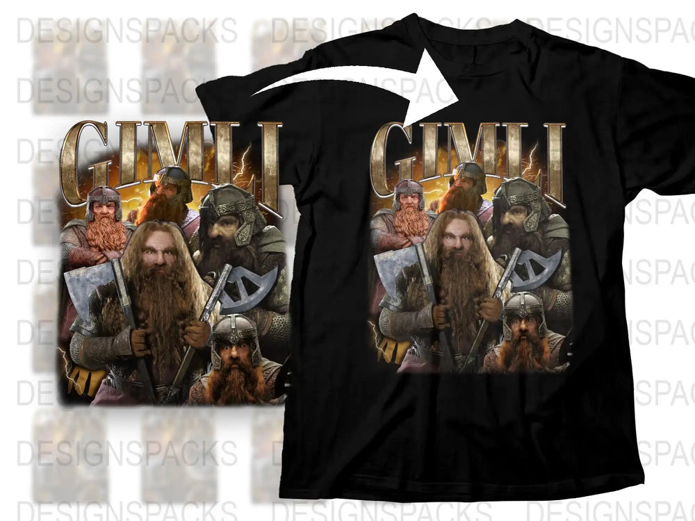 Gimli Inspired Graphic T-Shirt, Lord of the Rings Fan Tee, Dwarf Warrior Design, Fantasy Film Apparel
