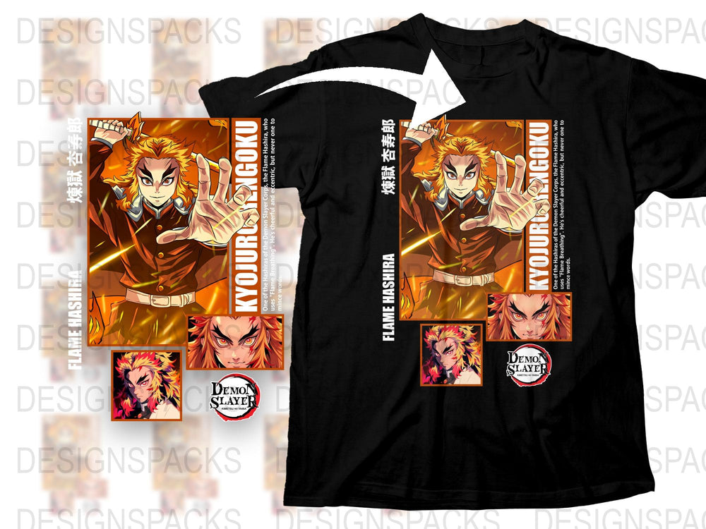 Demon Slayer Kyojuro Rengoku Graphic T-Shirt, Anime Inspired Tee, Flame Hashira Design, Manga Fan Apparel