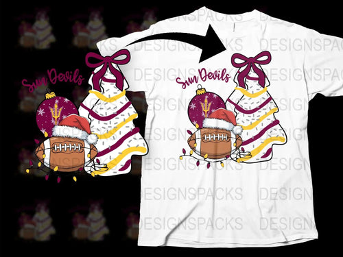 Festive Christmas T-Shirt Snow Devils Design, Holiday Santa Hat Football Tee, Colorful Winter Apparel for Sports Fans