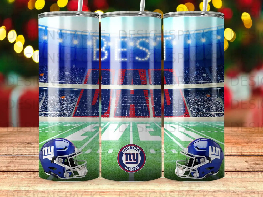 New York Giants stadium with two helmets and "BEST" text.