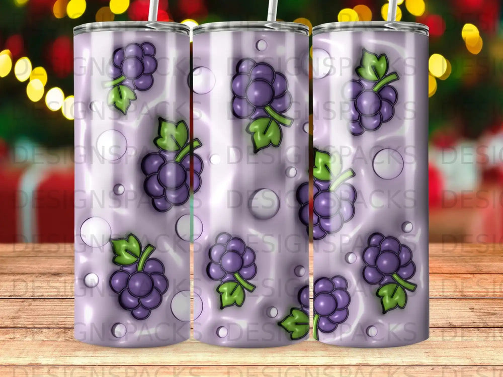 Purple grapes pattern on a tumbler cup.
