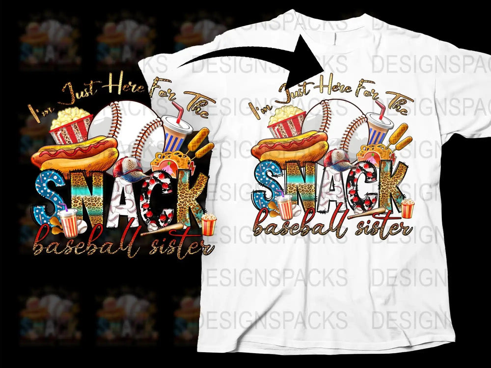 Baseball Sister Snack Time T-Shirt, Colorful Graphic Tee, Fun Sports Fan Apparel, Casual Cotton Top
