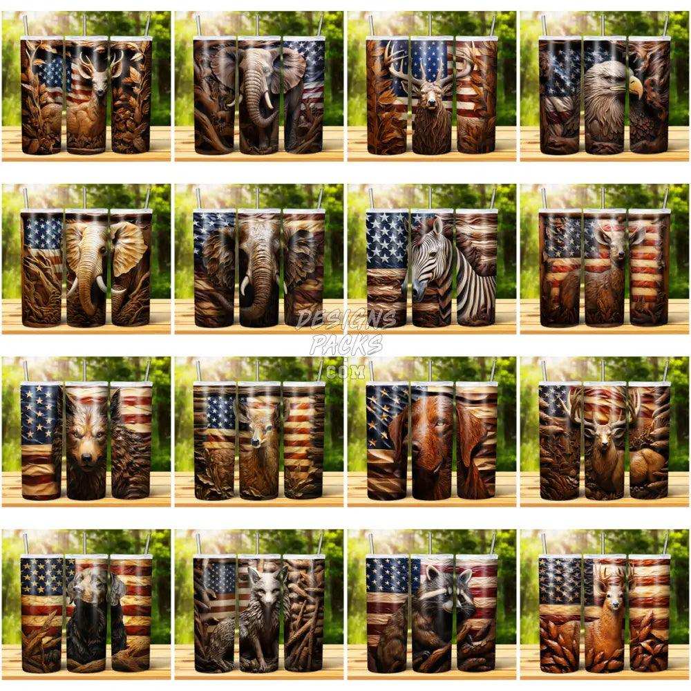 36 3D Animal Engraved Patriotic Tumbler Wrap Bundle Jpg