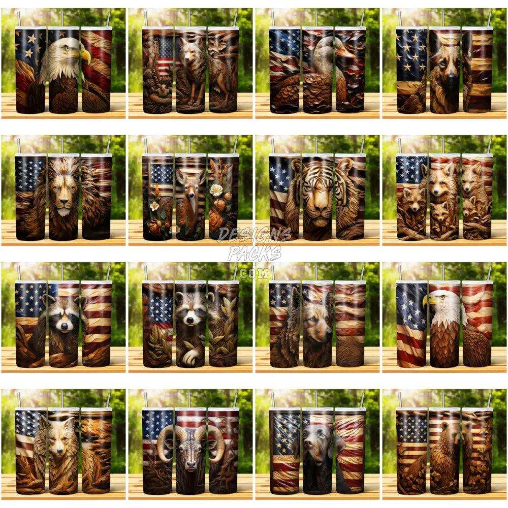 36 3D Animal Engraved Patriotic Tumbler Wrap Bundle Jpg